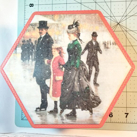 Alan Maley Hexagonal Tin Box Victorian Ice Skating Scene In Harmony Vintage 1996 - Picture 2 of 7